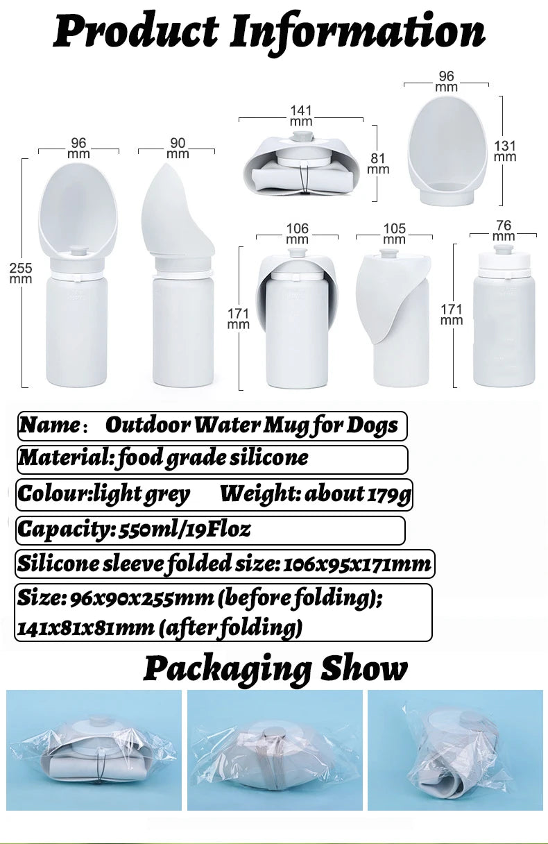 Foldable Silicone Pet Water Bottle (550ml)