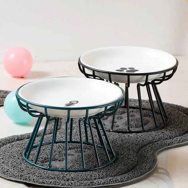 Elevated Ceramic Pet Bowl with Metal Stand