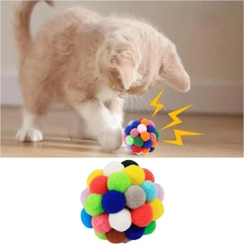 Colourful Pompom Bell Ball Cat Toy