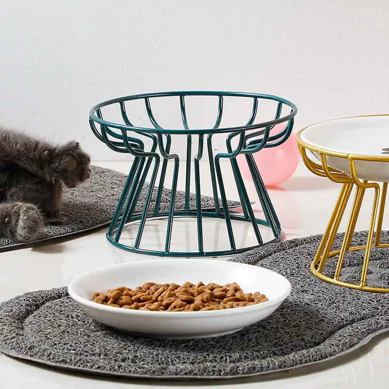 Elevated Ceramic Pet Bowl with Metal Stand