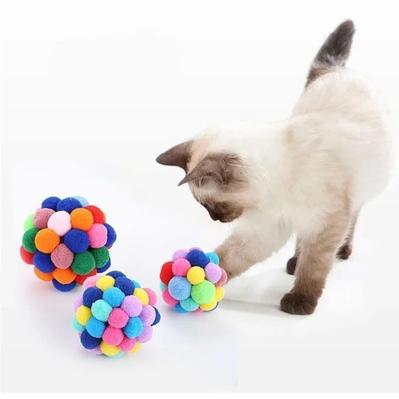 Colourful Pompom Bell Ball Cat Toy