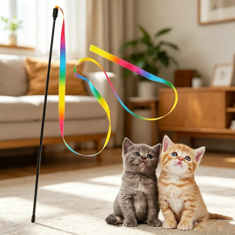 Rainbow Strips Cat Teaser Wand