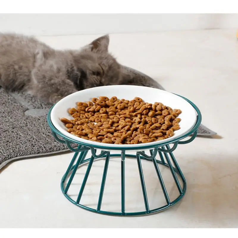Elevated Ceramic Pet Bowl with Metal Stand