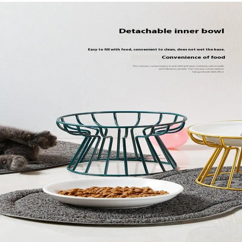 Elevated Ceramic Pet Bowl with Metal Stand
