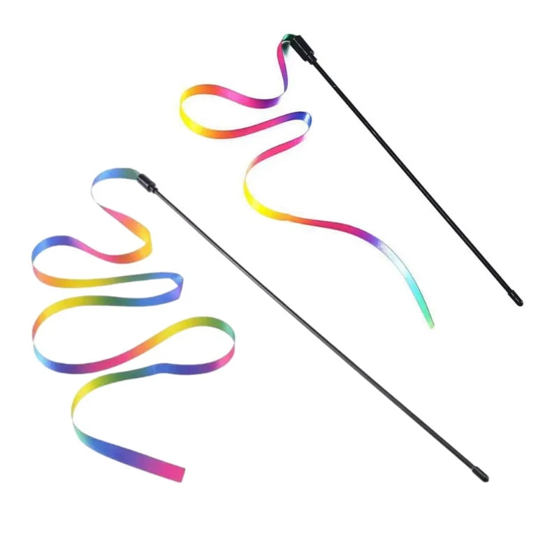 Rainbow Strips Cat Teaser Wand