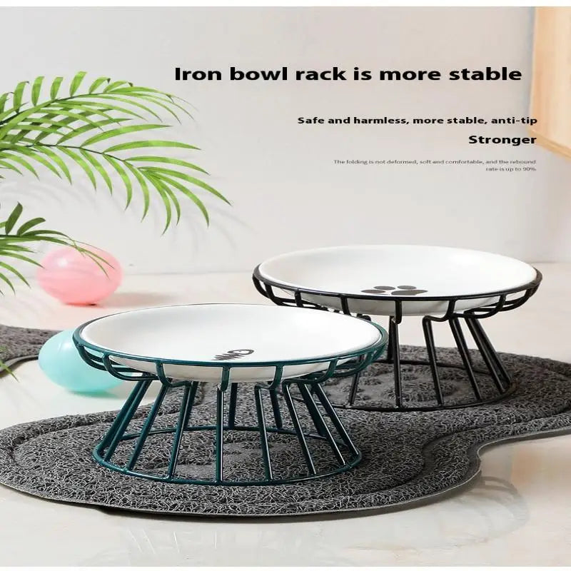Elevated Ceramic Pet Bowl with Metal Stand