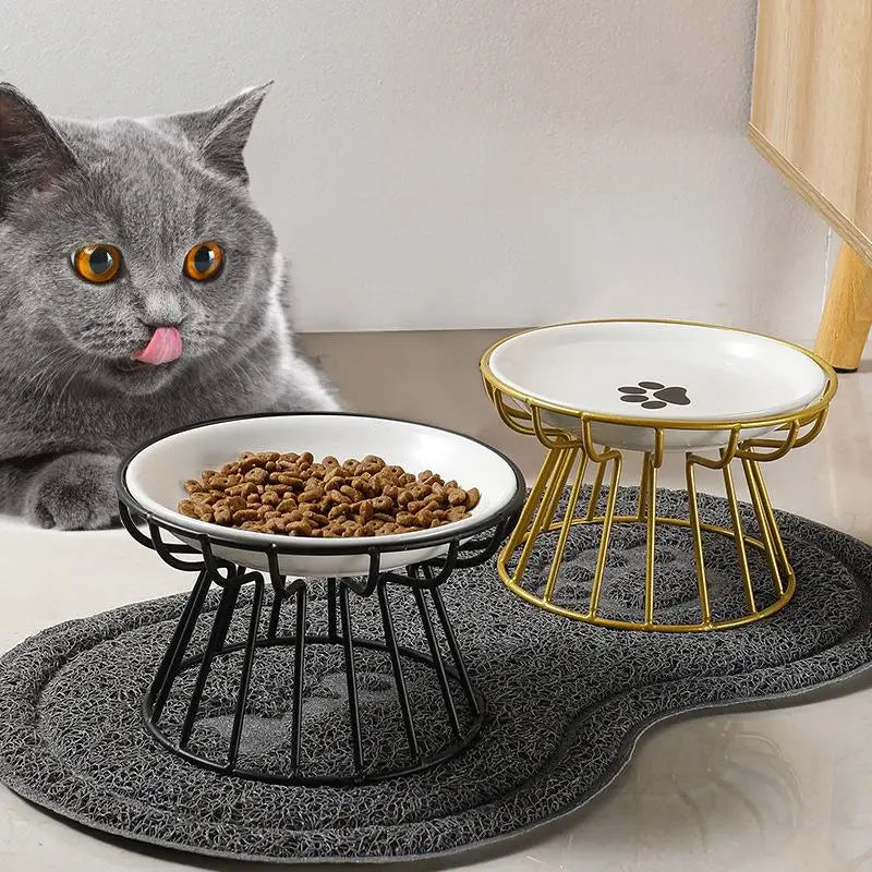Elevated Ceramic Pet Bowl with Metal Stand