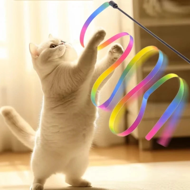 Rainbow Strips Cat Teaser Wand